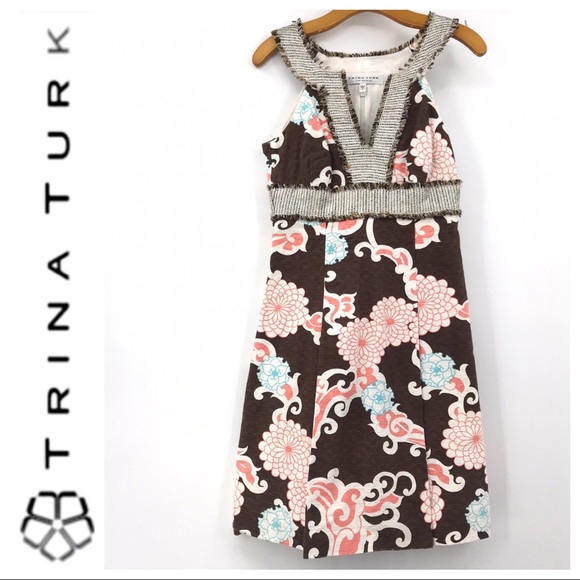 Trina Turk Dresses & Skirts - 💕SALE💕Trina Turk Brown Floral Fringe Dress